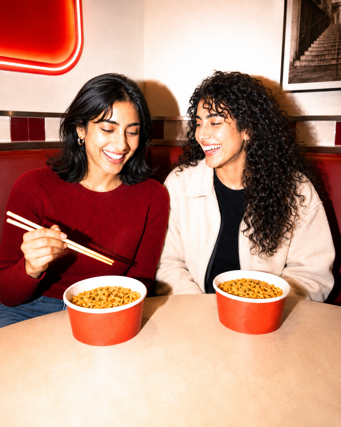 Rejected photography showing the same restaurant scene with harsh flash and blown highlights