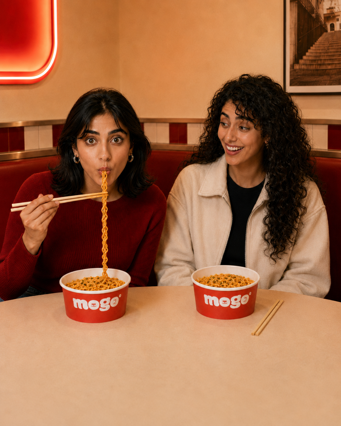 MOGO campaign scene reacting to the first bite